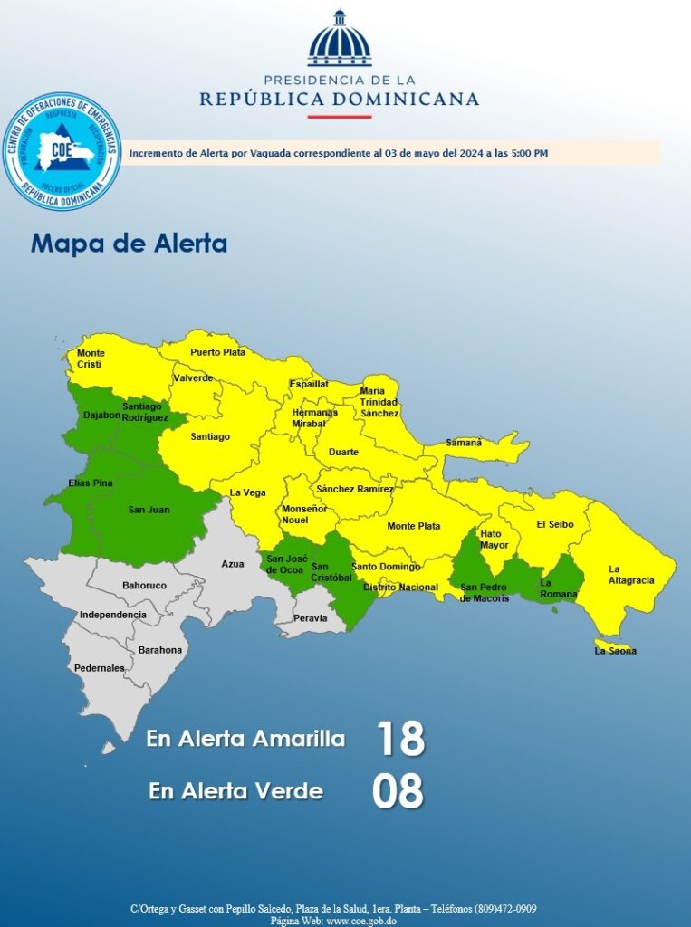 COE aumenta a 25 las provincias en alerta por vaguada